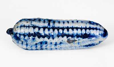 Very Unusual Molded Stoneware Corn Cob w/ Cobalt Decoration