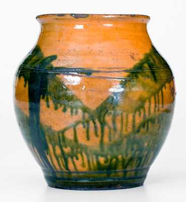 Outstanding C. A. Haun, Greene County, TN Redware Jar with Copper Slip Decoration