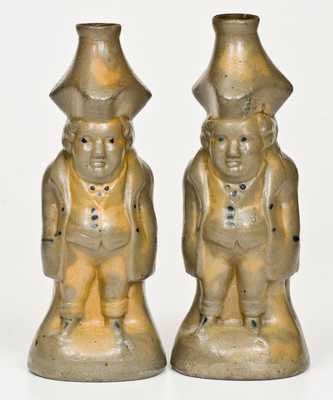 Extremely Pair of Rare Figural Bottles, Northeastern U.S. origin