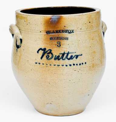 Rare CLARK & FOX / ATHENS 3 Gal. Stoneware Jar Inscribed Butter