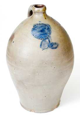 Rare Stoneware Jug w/ Impressed Flower, possibly Josiah Chapman, Troy, NY