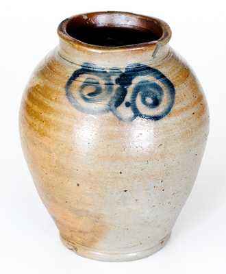 Fine Small-Sized Stoneware Jar with Watchspring Decoration, NY or NJ Origin, circa 1789