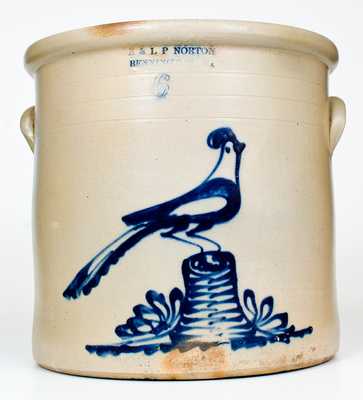 6 Gal. E. & L. P. NORTON / BENNINGTON, VT Elaborate Pheasant-on-Stump Crock