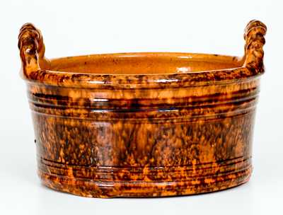 Outstanding JOHN BELL / WAYNESBORO Redware Butter Tub w/ Profuse Manganese Decoration