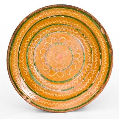 Redware Dish w/ Profuse Yellow and Green Slip Decoration, Pennsylvania or Southern