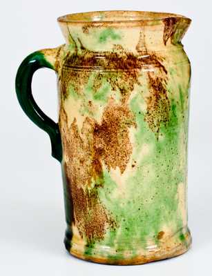 Exceptional Multi-Glazed Redware Pitcher, Strasburg, VA, circa 1890