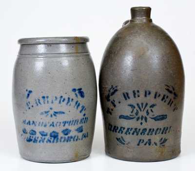 Lot of Two: T. F. REPPERT / GREENSBORO, PA Stoneware Jar and Jug