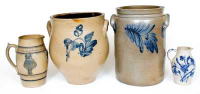 Lot of Four: American Cobalt-Decorated Stoneware Vessels