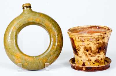 Lot of Two: Pennsylvania Redware Ring Jug and Flowerpot