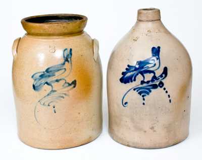 Lot of Two: Stoneware Jug and Jar with Similar Bird Decorations