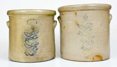 Lot of Two: GARDINER, ME Stoneware Crocks with Impressed Patriotic Eagle Designs