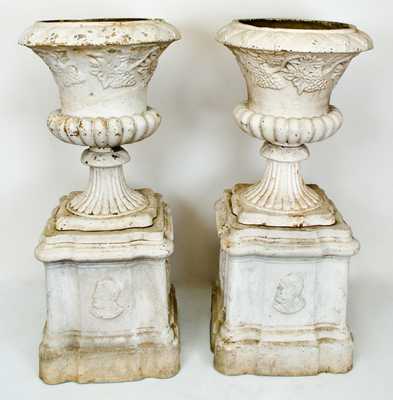 Lot of Two: Unusual Ceramic Ulysses S. Grant Urns, probably Ohio, late 19th century