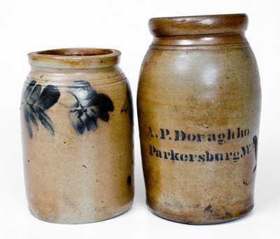 Lot of Two: A. P. DONAGHHO / PARKERSBURG, WV Stoneware Jar, Small Philadelphia Jar
