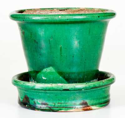 Exceptional JOHN BELL / WAYNESBORO Green Copper-Glazed Redware Flowerpot