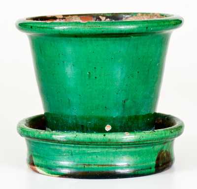 Exceptional JOHN BELL / WAYNESBORO Green Copper-Glazed Redware Flowerpot