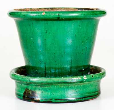 Exceptional JOHN BELL / WAYNESBORO Green Copper-Glazed Redware Flowerpot