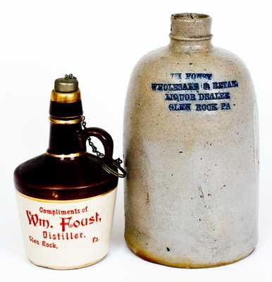 Extremely Rare Glen Rock, Pennsylvania, Stoneware Advertising Jugs (Baltimore)