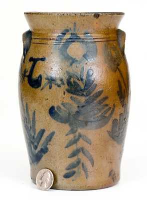 Extremely Rare Miniature Jane Lew, West Virginia, Stoneware Churn with Elaborate Decoration