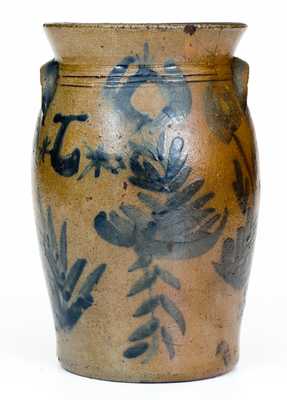 Extremely Rare Miniature Jane Lew, West Virginia, Stoneware Churn with Elaborate Decoration