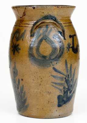 Extremely Rare Miniature Jane Lew, West Virginia, Stoneware Churn with Elaborate Decoration