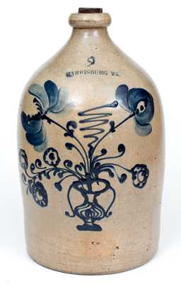 Very Rare Two-Gallon HARRISBURG (John Young) Stoneware Jug w/ Flowering Urn Design