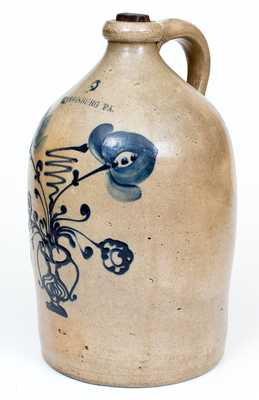 Very Rare Two-Gallon HARRISBURG (John Young) Stoneware Jug w/ Flowering Urn Design