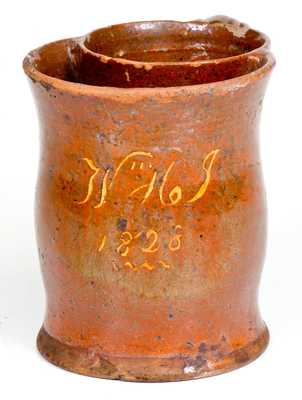 Rare Slip-Decorated Redware Presentation Shaving Mug, Inscribed 