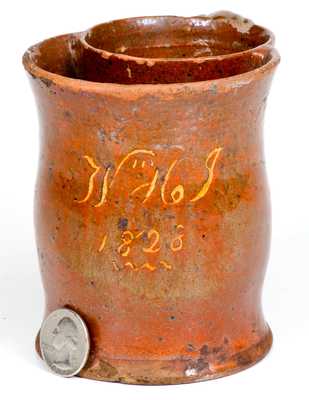 Rare Slip-Decorated Redware Presentation Shaving Mug, Inscribed 