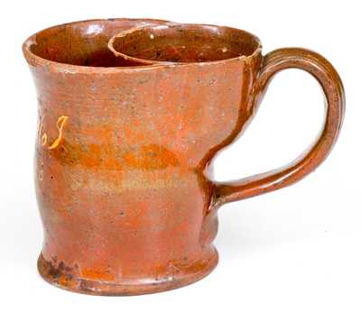 Rare Slip-Decorated Redware Presentation Shaving Mug, Inscribed 