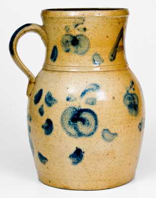 Very Rare Spoutless Ohio Stoneware Pitcher w/ Fruit and Floral Motifs, Inscribed 