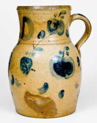 Very Rare Spoutless Ohio Stoneware Pitcher w/ Fruit and Floral Motifs, Inscribed 