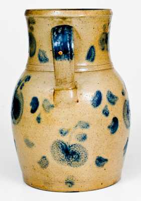 Very Rare Spoutless Ohio Stoneware Pitcher w/ Fruit and Floral Motifs, Inscribed 