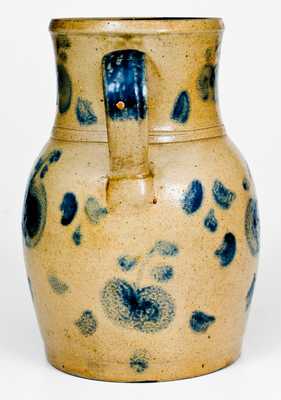 Very Rare Spoutless Ohio Stoneware Pitcher w/ Fruit and Floral Motifs, Inscribed