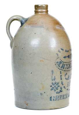 J. HAMILTON & CO. / GREENSBORO, PA Stoneware Jug with Stenciled Shield Motif