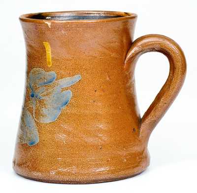 Extremely Rare att. Pfaltzgraff Stoneware Mug w/ Cobalt Floral Decoration