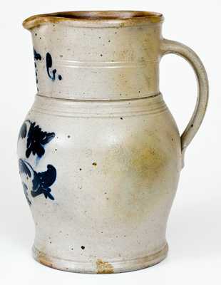 One-Gallon Stoneware Pitcher with Cobalt Foliate Decoration, probably NJ, c1855