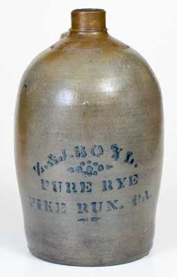 Rare One-Gallon Stoneware Jug with Pike Run, PA Advertising, Western PA origin