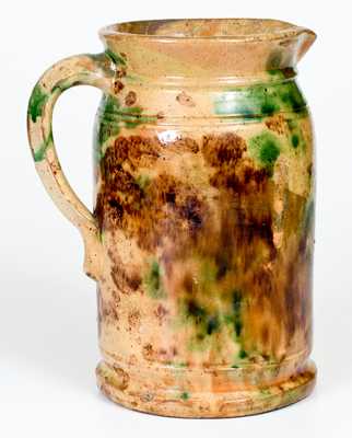 Multi-Glazed Redware Tankard Pitcher, Strasburg, VA origin, late 19th century