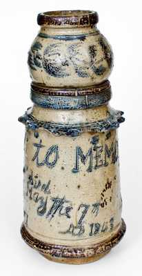 Exceptional Stoneware Memorial Urn, probably Central PA origin, made for Potter Joseph Zuber