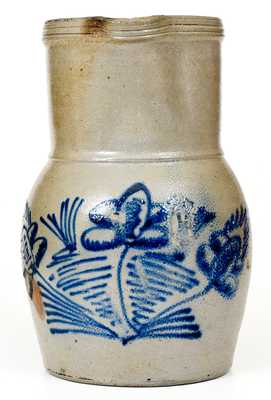 Scarce Newville, PA Stoneware Pitcher with Slip-Trailed Cobalt Floral Decoration, c1852-65