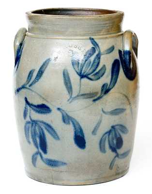 Two-Gallon R.W. RUSSELL Stoneware Jar w/ Elaborate Cobalt Floral Decoration