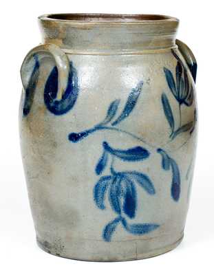 Two-Gallon R.W. RUSSELL Stoneware Jar w/ Elaborate Cobalt Floral Decoration