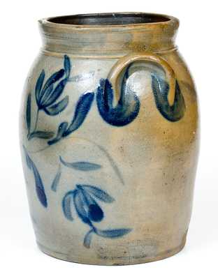 Two-Gallon R.W. RUSSELL Stoneware Jar w/ Elaborate Cobalt Floral Decoration