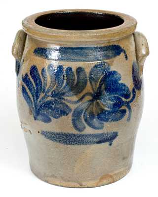 Three-Gallon E. FOWLER / BEAVER, PA Stoneware Jar with Cobalt Floral Decoration