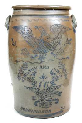 Rare 16-Gallon Hamilton & Jones / Greensboro, PA Stoneware Double Eagle Crock