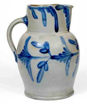 Two-Gallon Philadelphia Stoneware Pitcher w/ Cobalt Floral Decoration