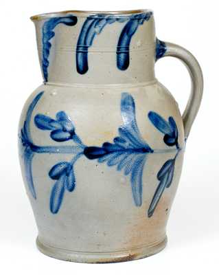 Two-Gallon Philadelphia Stoneware Pitcher w/ Cobalt Floral Decoration