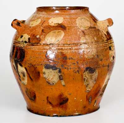 Extremely Rare Solomon Loy (Alamance Co, NC) Redware Sugar Pot w/ Two-Color Decoration, c1800-30