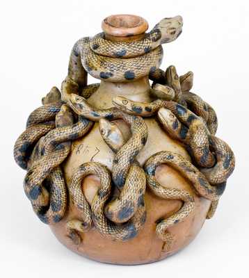 Important and Outstanding Anna Pottery Stoneware Snake Jug