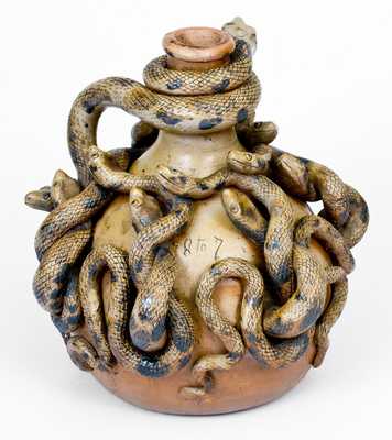 Important and Outstanding Anna Pottery Stoneware Snake Jug